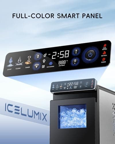 ecozy Ice Makers Countertop, Ultra Slim Design with Full-Color Panel, Internal Lights, 26 lbs/24H, Timer Ice Making, Two Ice Sizes, Portable Self-Cleaning Ice Machine for Home/Kitchen/RV