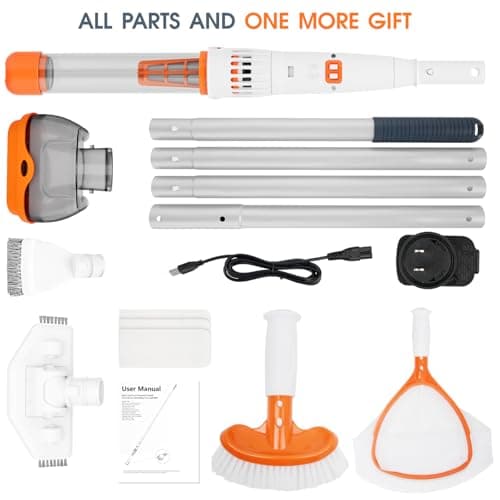 All in ONE Rechargeable Pool & Spa Hot Tub Vacuum Cleaner - Dual Mode & Magnetic Drive System, 25µm Ultra Fine Mesh Filters for Hot Tub, Small Above Ground Pools, 60 Mins (Orange)