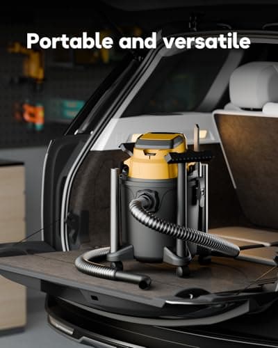 DeForce Cordless Shop Wet Dry Vacuums for DeWalt 20V Max Battery, 5.2-Gallon Portable Shop Vac, 17000Pa with Hose Nozzles HEPA Filters Wheels for Home Projects & Renovations, Mustard(No Battery)