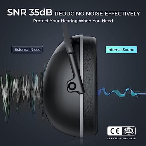 SNR 35dB Hearing Protection Ear Muff, Effective Ear Protection, Noise Cancelling Headphones for Adults Kids Mowing Autism, Adjustable Noise Cancelling Ear Muffs, Safety Earmuffs with Storage Bag