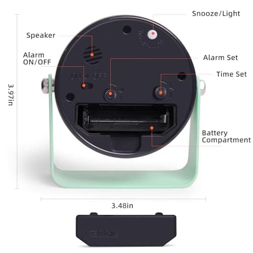 TIMESS Analog Alarm Clock, Silent Non-Ticking Quartz Movement, Battery-Operated with Snooze & On-Demand Light, Easy to Set Gentle Wake Bedside Desk Clock, Ideal for Home, Travel, Office (Green)
