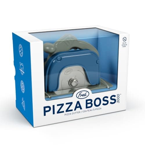 Genuine Fred PIZZA BOSS 3000, Circular Saw Stainless Steel Pizza Wheel, Great Gift for Guys and Pizza Lovers, Easy to Clean with Removable Shield - White Elephant Gift - Fun Kitchen Gadget