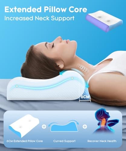 Cervical Pillow for Neck Pain Relief - Contour Pillow Memory Foam Pillows for Sleeping, Double Ear Relief Zones Neck Pillow, 6CM Enhanced Neck Support Cooling Bed Pillow for All Sleep Positions