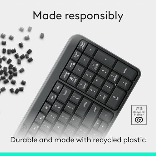 Logitech K250 Bluetooth Keyboard with Numpad, Easy Connectivity, Compact Wireless Keyboard Made with Recycled Plastic, Spill-Resistant, Comfortable Keys - Windows/MacOS - Graphite