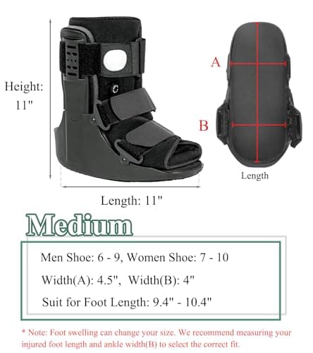 Jewlri Jewlri Air Walking Boot, Fracture Boot Short Walker Protection Fits Left or Right Foot Ankle Support for Injuries Fractures Sprains Black M