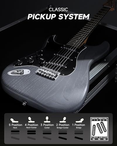 DONNER DST-80 Left-Handed Electric Guitar 39” Beginner Electric Guitar Kit with Amp, Classic SSS Pickup Complete with Gig Bag, Tuner, Capo, Strap, Picks, and Free Online Lessons, Matte Black
