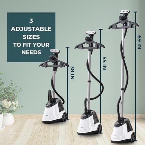 True & Tidy® Heavy Duty Auto Shut-off Commercial Full-Size Garment Steamer, Smart Water Sensor with Beep Alert, 3 Steam Settings, XL 2.9L Tank, 1800 watts, 90+min of Continuous Steam (White, Smart)