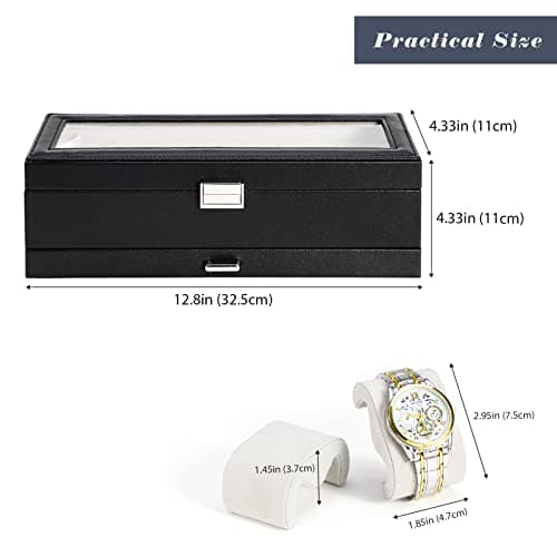 ProCase ProCase Watch Box, 6 Slot Watches Display Case with Drawer, Mens Watch Case with Glass Lid, 2-Layer Mens Jewelry Organizer Storage Holder, Birthday Valentine Gifts for Men -6 Slot, Black