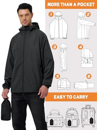 UIQUR Men's Rain Jacket Windbreaker Waterproof Jacket Raincoat Cycling Running Hiking Gear Hood Lightweight Packable