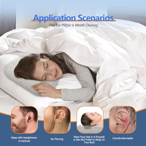Swaycy Ear Piercing Pillow with an Hole for CNH and Ear Pain Inflammation Pressure Sores for Side Sleepers, Cotton and Polyester Side Sleeper Pillow, Washable and Adjustable Ear Guard Pillow, Gray