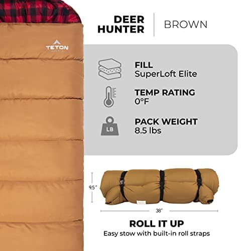 TETON Sports Deer Hunter Sleeping Bag, Warm and Comfortable Camping Sleeping Bag, Teton Tough Canvas Shell for Camping, Hunting, and Cold Weather