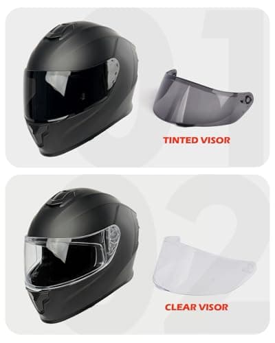 Orthrus Full Face Motorcycle Helmet for Adults Men & Women DOT Approved Motorbike Street Bike Racing Helmets with Tinted & Clear Visors (Matte Black, Large)