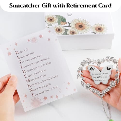 Retirement Party Decoration Hanging Ornament, Personalized Heart-Shaped Retired Farewell Gifts for Coworkers, Men, Friends Retirement Gift for Woman, Happy Retirement Crystal Suncatcher with Card B0DMD46SD7