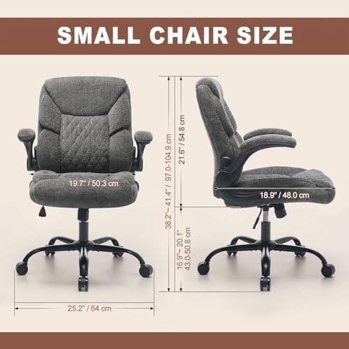 Cloth Office Chair Mid Back Ergonomic Computer Chair Comfortable Fabric Padded Home Office Desk Chairs with Flip-up Arm Rest Adjustable Height Swivel Wheels for Short People Use | Grey