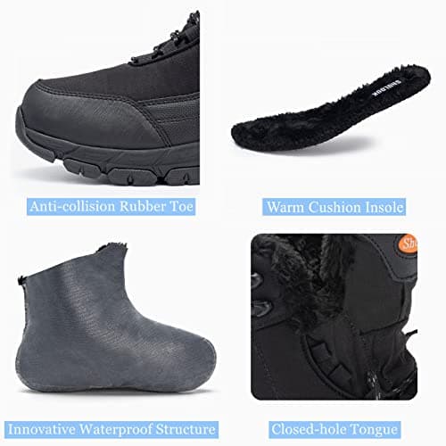 SHULOOK Men's Snow Boots Waterproof Warm Fur Lined Winter Hiking Boot Non-slip Outdoor Ankle High-top Shoes Work Hiker Trekking Trail