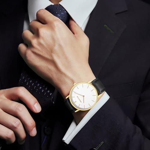 HOLSTOUR Watches for Mens Minimalist Fashion Business Wrist Watch Analog with Leather Strap