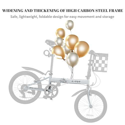 20 Inch Folding Bike with 7-Speed, Foldable Bikes for Adults, Lightweight Folding Bicycle with Basket, Fender, Front and Rear V-Brakes, Adjustable Seat