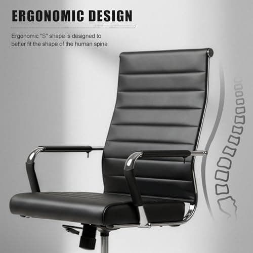 Okeysen Office Desk Chair, Ergonomic Leather Modern Conference Room Chairs, Executive Ribbed Height Adjustable Swivel Rolling Chair for Home Office. (Black)