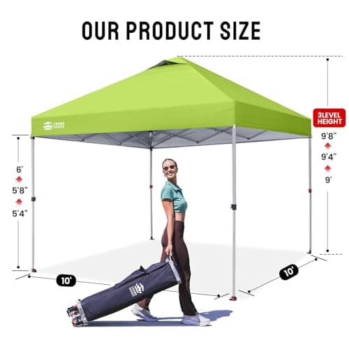 CROWN SHADES 10x10 Pop Up Canopy - Beach Tent with One Push Setup - Easy Outdoor Sun Shade for Events, Parties, Camping - Gazebo with STO-N-Go Cover Bag, Silver Coated Top, Green
