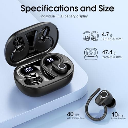 Wireless Earbuds, 2023 Bluetooth Headphones 5.3 Sport, 50H Ear buds with Earhooks, Dual LED DisplayBluetooth Earbuds, Deep Bass Stereo Noise Cancelling Headphones, IP7 Waterproof Running Earphones