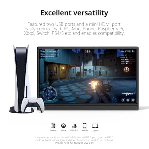 Anyuse Portable Monitor 15.6 Inch 1080P USB-C HDMI Ultra-Slim Travel Monitor with Kickstand, for Laptop, PC, Mac Phone, PS, Xbox, Swich IPS Ultra-Thin Zero Frame Gaming