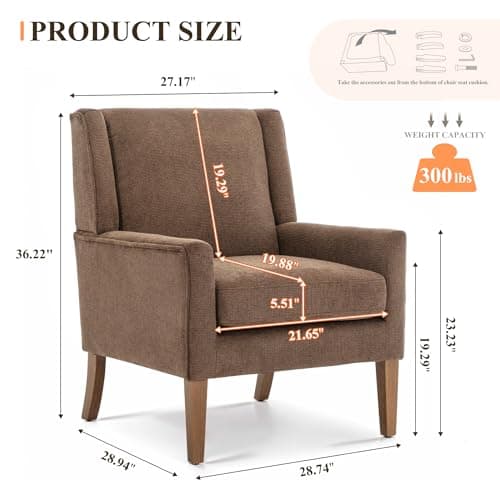 Living Room Chair, Wingback Mid-Century Accent Chair – Comfy Single Sofa with Solid Wood Legs & Velvet-Like Fabric, Oversized Armchair for Living Room/Bedroom/Reading Nook&Lounge