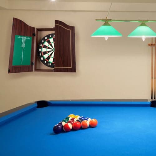 Dart Board Cabinet Set with 18-inch Dartboard, 6 Steel-Tip Darts, and Chalkboard Scoring for Game Rooms, Man Caves, and Home Bars by Trademark Poker