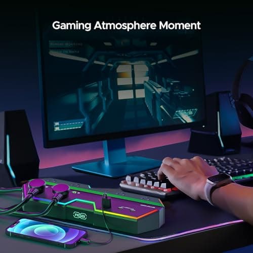 4000J Surge Protector Power Strip with USB Ports, 6 Outlet Power Strip with RGB Lights and PD 20W Fast Charging, Wide-Spaced Outlet Perfect for e-Sports, Game PC, Home and Offices