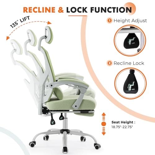 Sweetcrispy Office Computer Desk Chair, Ergonomic High-Back Mesh Rolling Work Swivel Chairs with Wheels, Comfortable Lumbar Support, Comfy Arms for Home, Bedroom, Study, Student, Green