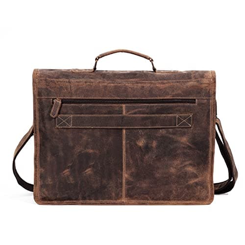 Leather briefcase 18 inch laptop messenger bag for men and women best satchel office bag