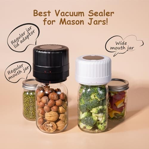 Electric Mason Jar Vacuum Sealer - Automatic Mason Jar Vacuum Sealer Kit, Vacuum Sealer for All Mason Jars With Regular Lids/Wild Mouth Lids, A Must-Have Tool for Canned Foods/Pantry etc