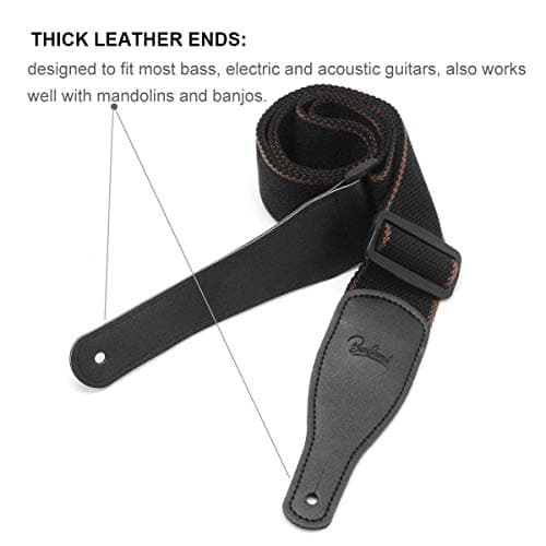BestSounds Acoustic Guitar Strap, Soft Cotton & Leather Ends Strap for Electric & Bass Guitars come with 1 Button & 2 Locks