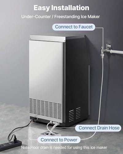 VEVOR Commercial Ice Maker Machine, 100 lbs/24h with 30 lbs Storage Capacity, Built-in/Freestanding/Under Counter, Stainless Steel Ice Maker with LED Display & Self-Cleaning, for Home Bar Restaurant