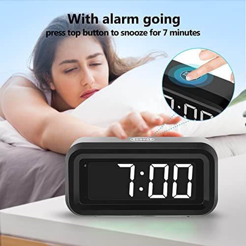 Timegyro Digital Alarm Clock Battery Operated with LED Display for Bedrooms, Long Battery Life for 12 Months, 3 Brightness Adjustable, 12/24 Hour, Snooze, Black Case with White Digits