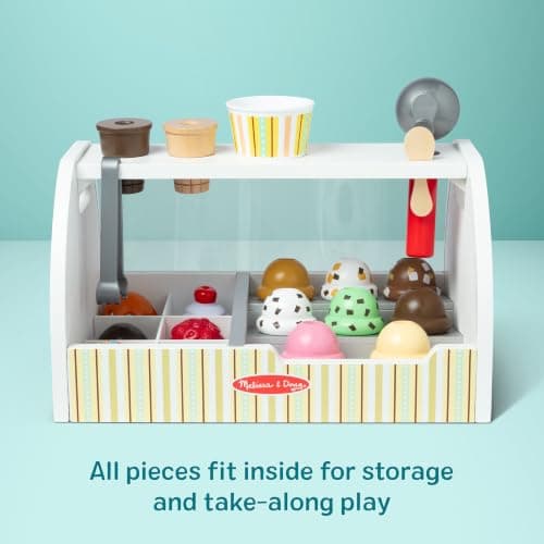 Melissa & Doug Wooden Scoop & Serve Ice Cream Counter, Pretend Play Store, 28 Toy Food & Play Kitchen Accessories, Preschool Toys for Girls & Boys 3+ B01B1V10KA
