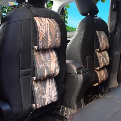 Seat Back Gun Rack, Gun Sling Bag, Camo Front Seat Gun Organizer Holder for Hunting Rifles/Shotguns for 3 Guns, Rifles, Shotguns in Cars, Trucks & SUV for Hunting Sports Camouflage