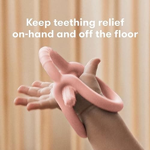 Frida Baby Get-A-Grip Silicone Teether for Teething Pain Relief, BPA-Free Food-Grade Teething Toys for Infant Baby Newborn 0-6, 12, 18 Months, Easy-Grip Teether Ring, PVC-Free, Pink