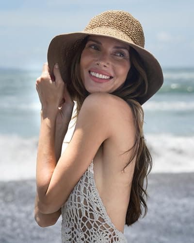 FURTALK Summer Straw Beach Sun Hats for Women UPF 50 Floppy Wide Brim Travel Bucket Hat Foldable Packable