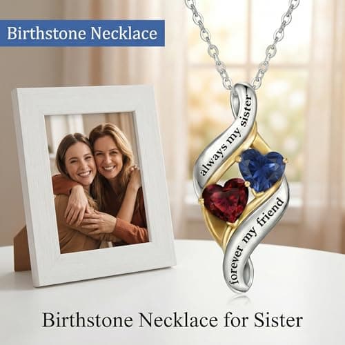 Engraved with "Always My Sisters Forever My Friend". Ideal Christmas, Birthday, Anniversary Jewelry Gifts for Sister. CRMAD Sister Necklace with Double Birthstone Jewelry Gifts for Women B0GGYWRP7M