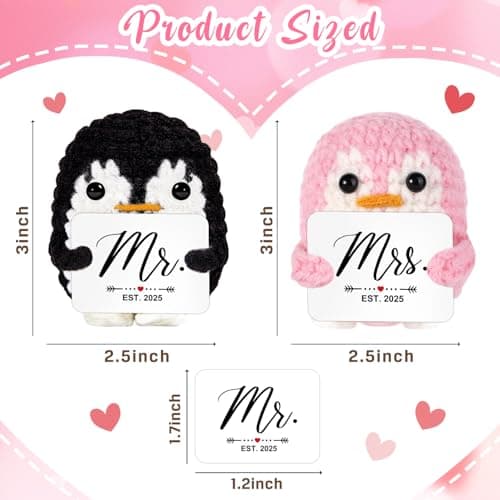 QUPT Wedding Gifts, Mr and Mrs Gift Penguin 2025, Bridal Shower Gifts, Wedding Present for Couples 2025, Just Married Gift for Newlywed Couple, Bride, Penguin Doll Mr and Mrs Present