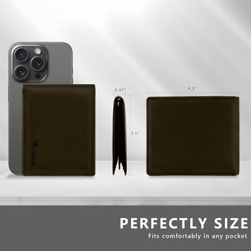 Travelambo Genuine Leather Wallet for Men with Gift Box - Handmade Bifold Stylish - Mens Wallets Rfid Blocking with 2 ID Windows