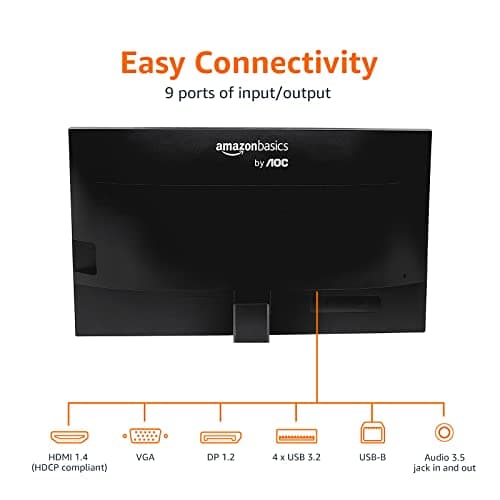 Amazon Basics IPS Monitor 75 Hz Powered with AOC Technology FHD 1080P HDMI, Display Port and VGA Input VESA Compatible Built-in Speakers for Office and Home, 27 in, Black