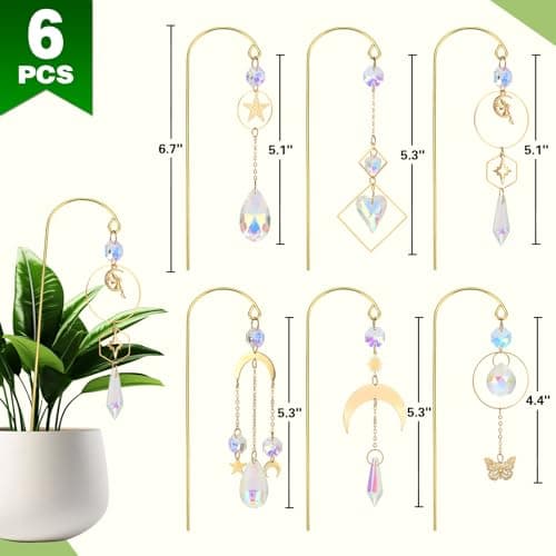 Garden Suncatchers Plant Stakes for Indoor Plants Decorations for Pots Sun Catchers Home Indoor Windows Hanging Crystal Suncatcher, 6pcs Small Trellis for Potted Plants Accessories Indoor B0FPCMC464