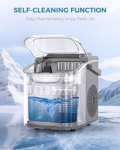Antarctic Star Countertop Ice Maker Portable Ice Machine with Handle,Self-Cleaning Ice Makers, 26Lbs/24H, 8 Ice Cubes Ready in 6 Mins for Home Kitchen Bar Party (Grey)