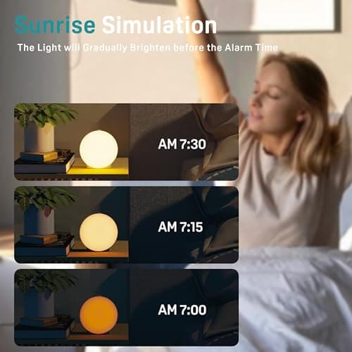 Sunrise Alarm Clock White Noise Sound Machine with 25 Soothing Sounds, 17 NightLights, Bluetooth Speaker Wake Up Light Alarm Clock for Bedrooms, Heavy Sleepers, Baby, Kids, Adults, Seniors, Ideal Gift