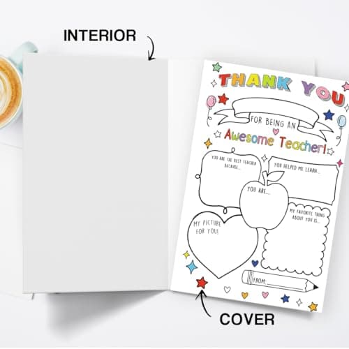 Fill in the Blanks,Teacher Thank You Gifts Idea from Kids Students with Envelopes,Premium 8x5.3 Inch Cardstock,Blank Inside Hongshan Thank You Card for Teacher,Funny Appreciation Card Gift Decoration B0DQC6YMVT