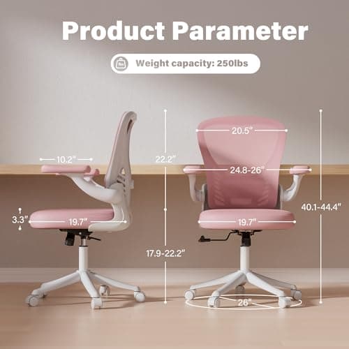 GYI Ergonomic Office Chair, Mesh Desk Chair with Adjustable Lumbar Support and 3D Flip-up Arms, Computer Chair with Wheels, Pink