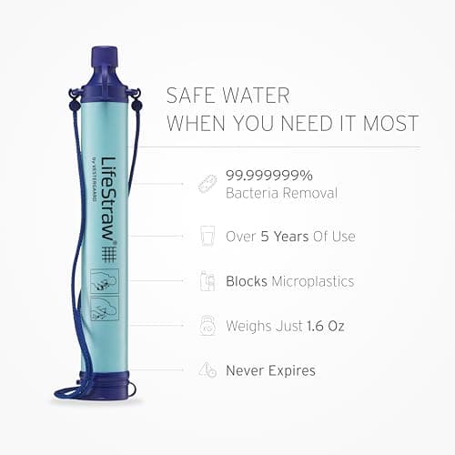 Water Filter for Hiking, Camping, Travel, and Emergency Preparedness, Removes Bacteria and Parasites LifeStraw Personal Water Filter for Hiking, Travel and Emergency, Blue, 1PK B006QF3TW4