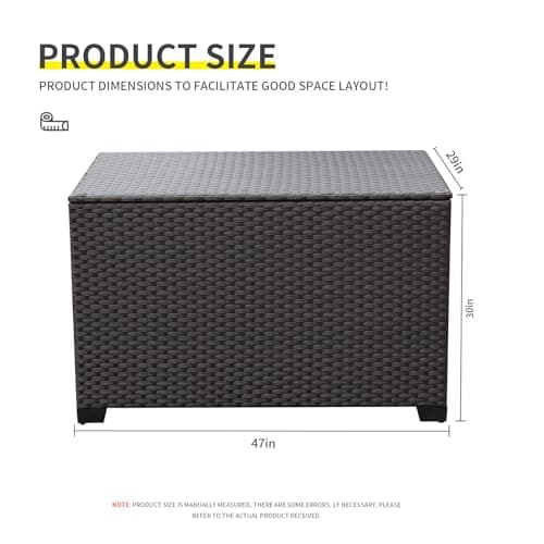 140 Gallon Outdoor Storage Box Wicker Pool Storage Bin with Waterproof Lining Bag Deck Box and Cushion Storage Bin Outdoor, Brown