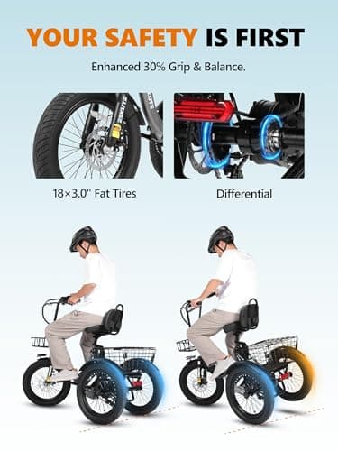 T300 Adults Electric Trike Bike, 1200W Peak Motor & 624Wh Removable Battery,18x3.0 Fat Tire Foldable 3-Wheel E-Bike with Step-Thru Design, Up to 65 Miles, Gift for Parents